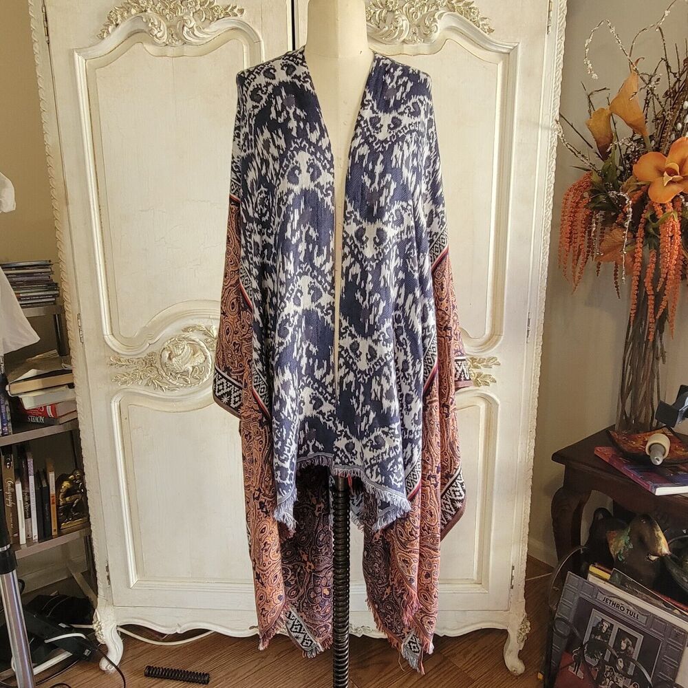Evelyn K New York Boho Hippie Cardigan Shawl Ethnic Print OSFA